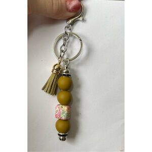 Yellow Beaded Keychain with Tassel